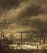 Winter Landscape with a Lamp-post and and a Distant view of Haarlem